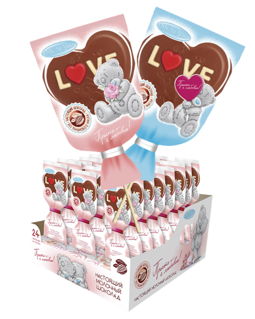 Шоколад молочный фигурный с печеньем "Me to you" "Сердце" на палочке                                